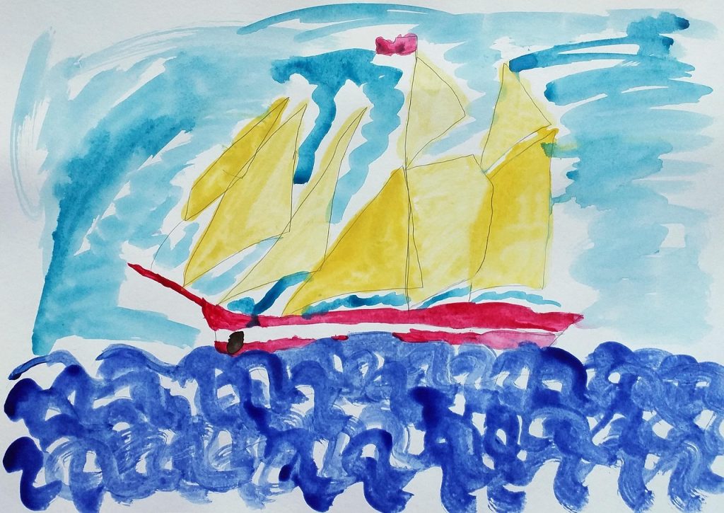 baby picture, ocean, watercolor, sailing, painting, vessel, sea, drawing, a child's drawing, art, children's drawings, ship, sail, journey, transport, nature, brigantine, schooner, children draw, paints, kids, draw, artists, art lessons, children's creativity